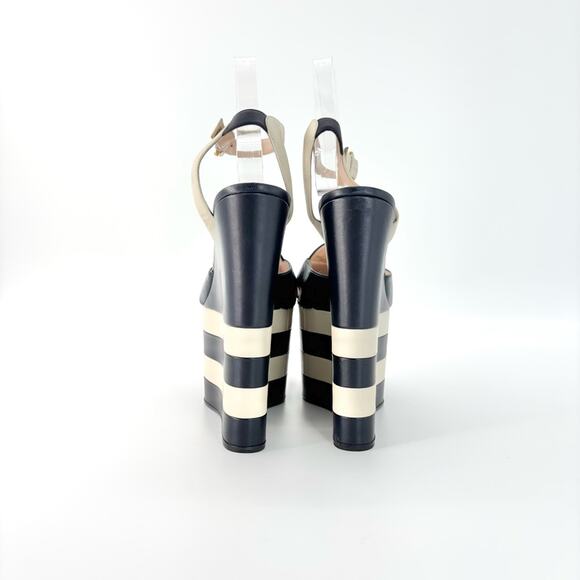 Gucci Sally Nappa Leather Navy Ivory Snake Platform Wedge Sandals 37.5 - Picture 4 of 10